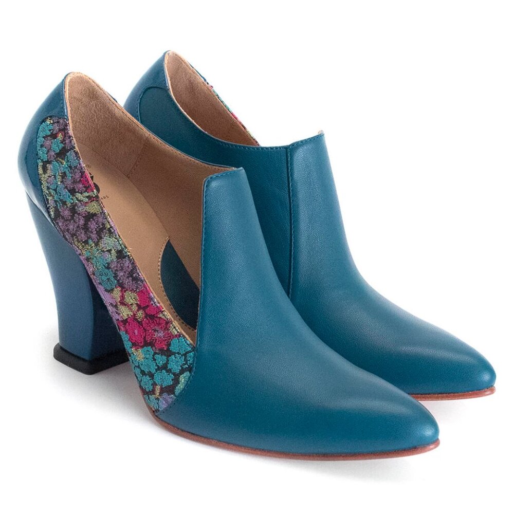John Fluevog Women's Kendra Pointed-Toe Leather Heels Shoes Size 11 Blue